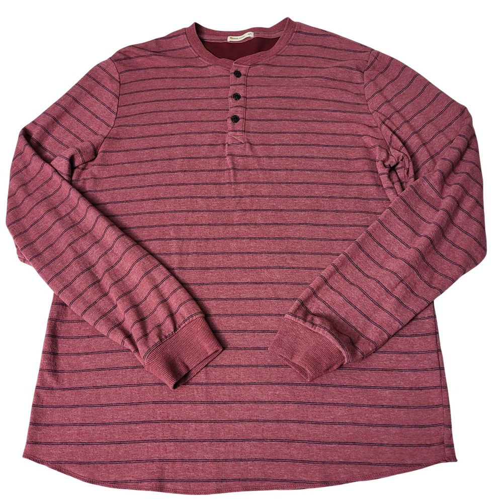 Marine Layer Double Knit Striped Long Sleeve Henley Shirt Raisin/Navy Size M/L
